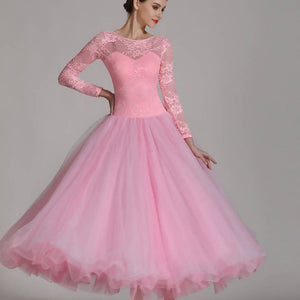Open image in slideshow, Pink/Blue Standard Ballroom Dancewear Dress with Lace (dancewear, standard dress) 7031
