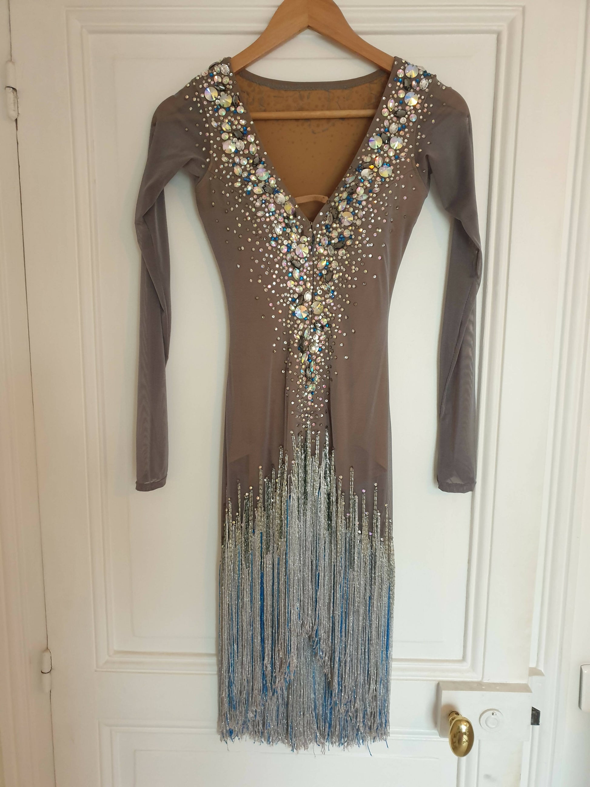Grey Latin Dance Dress with Fringe, latin dresses for sale, rhythm