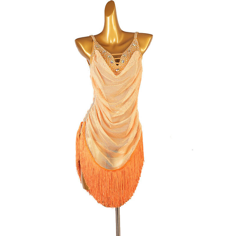 orange junior/adult fringe tassel latin dress salsa dress latin competition dress latin dance dress for girls lq015