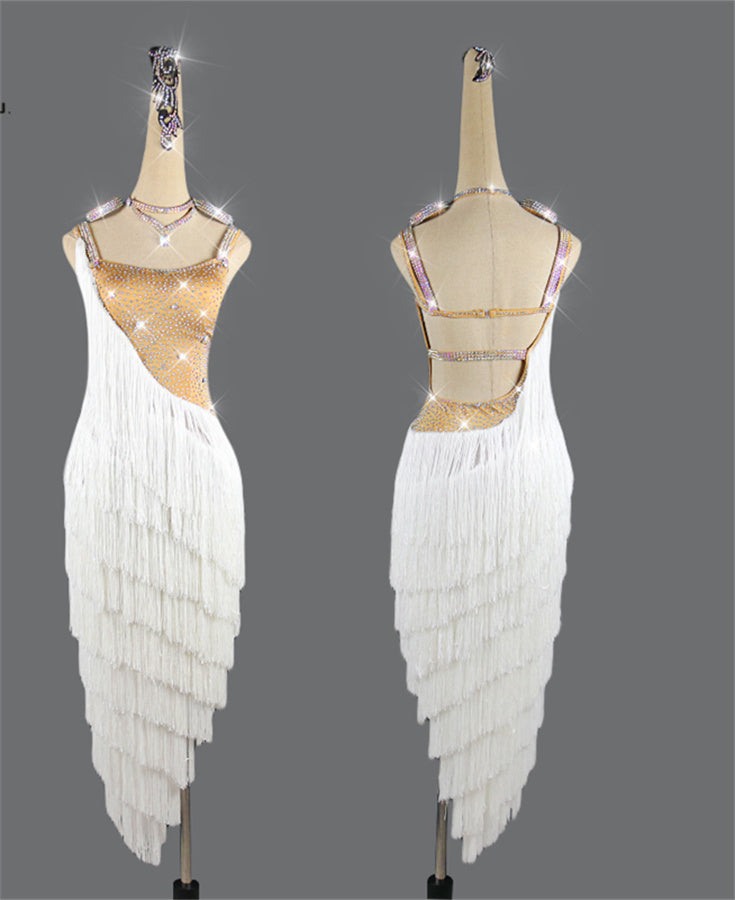 Latin Dance Dress | Custom - Made | QY36Dance Dressing White #1 / yes Latin Dance Dress | Custom - Made | QY36Dance Dressing White #1 / yes
