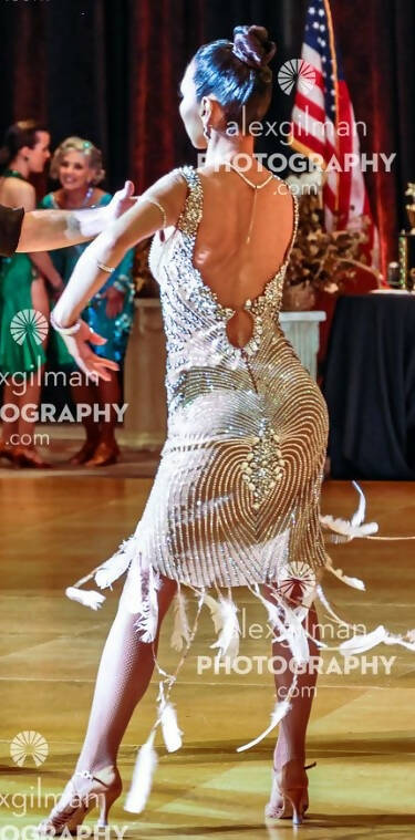 Tan Latin Dress with Crystals (latin dress for sale, latin, dancesport, rhythm)