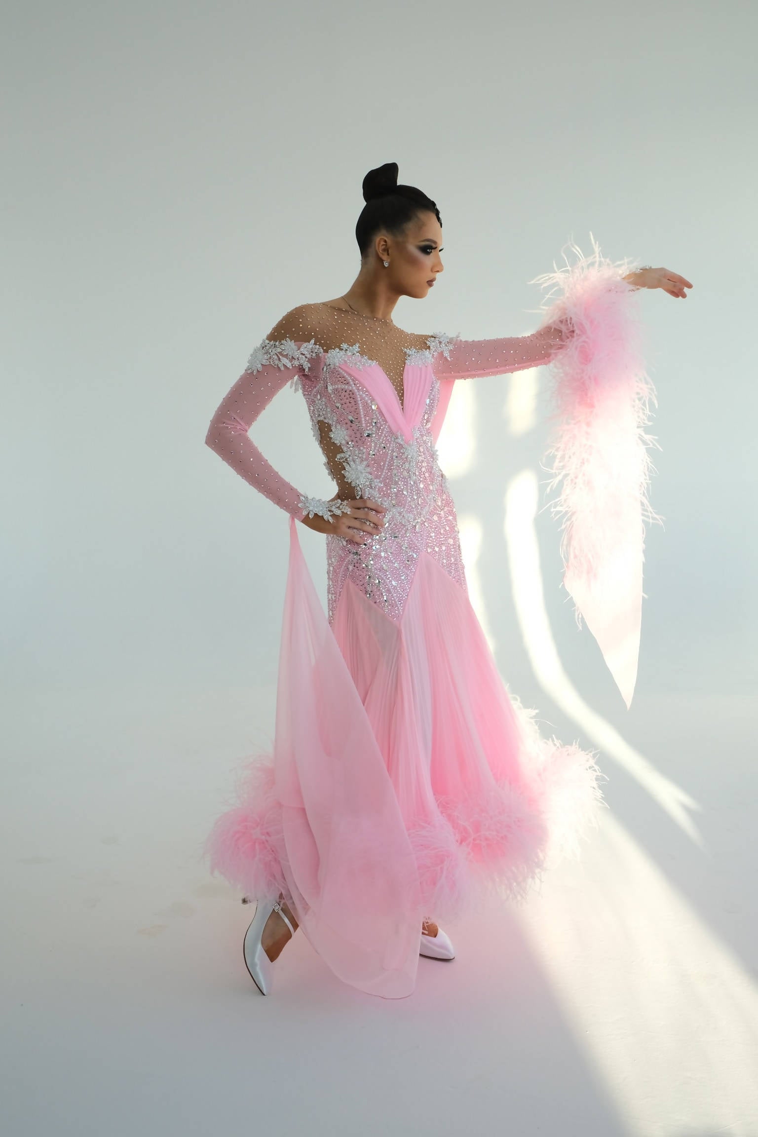 Pink Dolotov Ballroom Dress with Feathers (ballroom dress for sale, standard, modern)