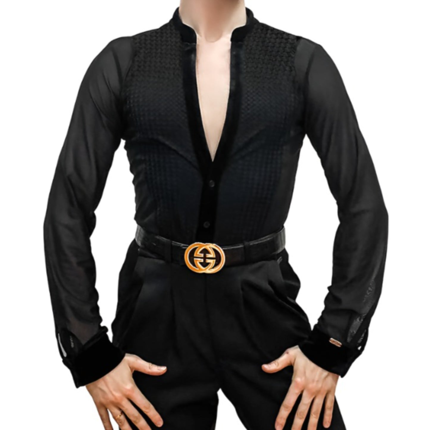 Men Latin Shirt with Black Velvet Details | ALW51