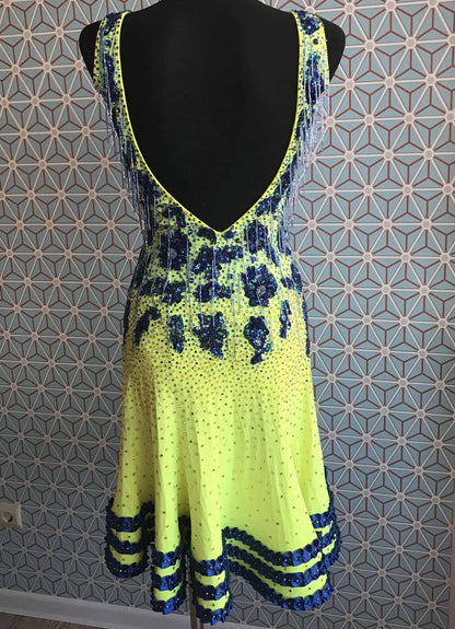 New Navy Lime Latin Dress (ballroom dresses for sale, latin dress for sale, dancesport, rhythm) - DDressing