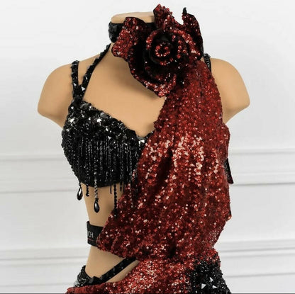 Black & Red Sparkles Dress For Latin (latin dress for sale, latin, dancesport, rhythm)
